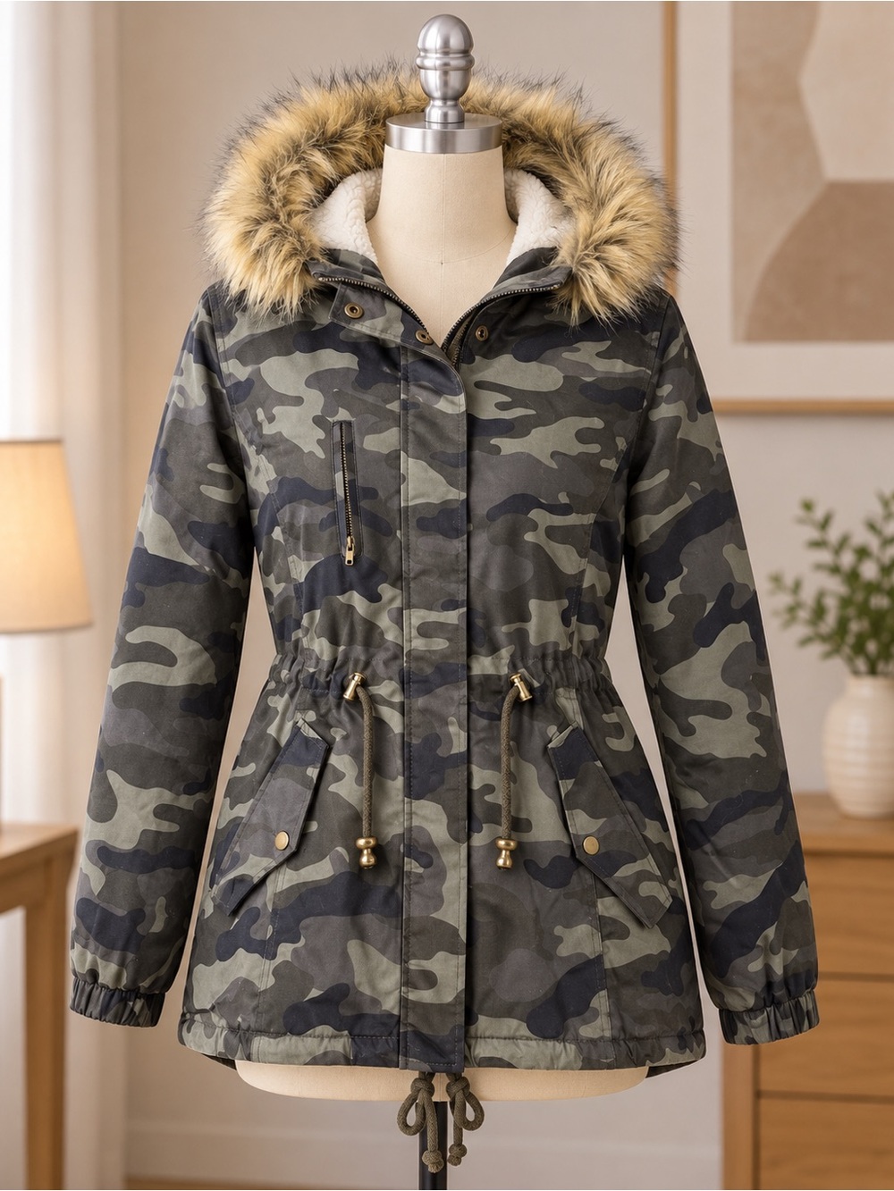 Love Tree 3X NWT camo sherpa lined parka faux fur hood military jacket